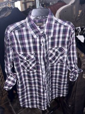 Vertical Men's Purple Plaid Long-Sleeve Button-Down Shirt